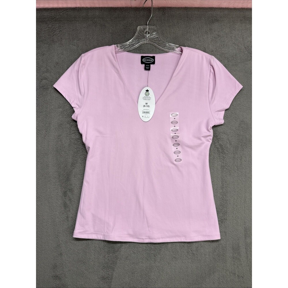 Scoop Women's Pink Solid V-Neck Short Sleeve Pullover Knit Top Size M